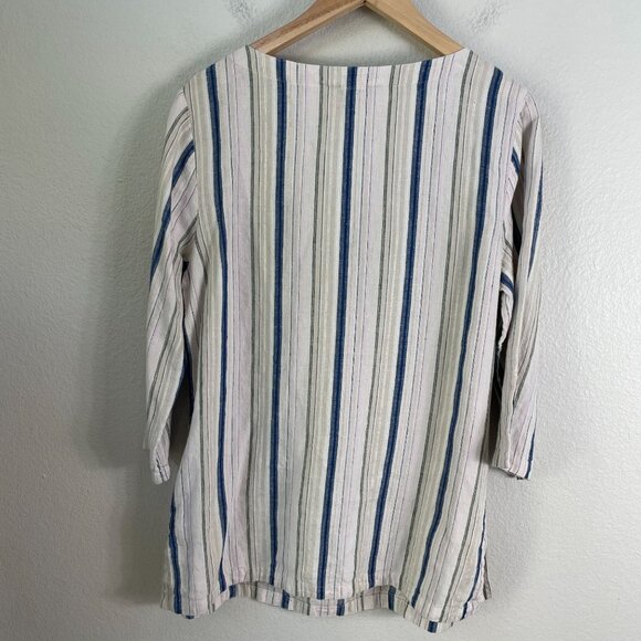 Tommy Bahama Womens Medium Striped Tunic Top Lace Up Neck Linen Blend Shirt - Picture 11 of 12